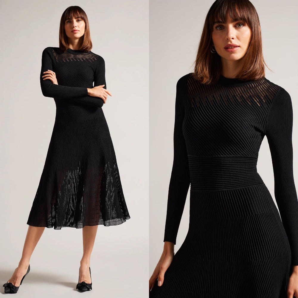 ❌SOLD❌Ted baker Latinia textured knit A line long sleeve dress  NO OFFERS